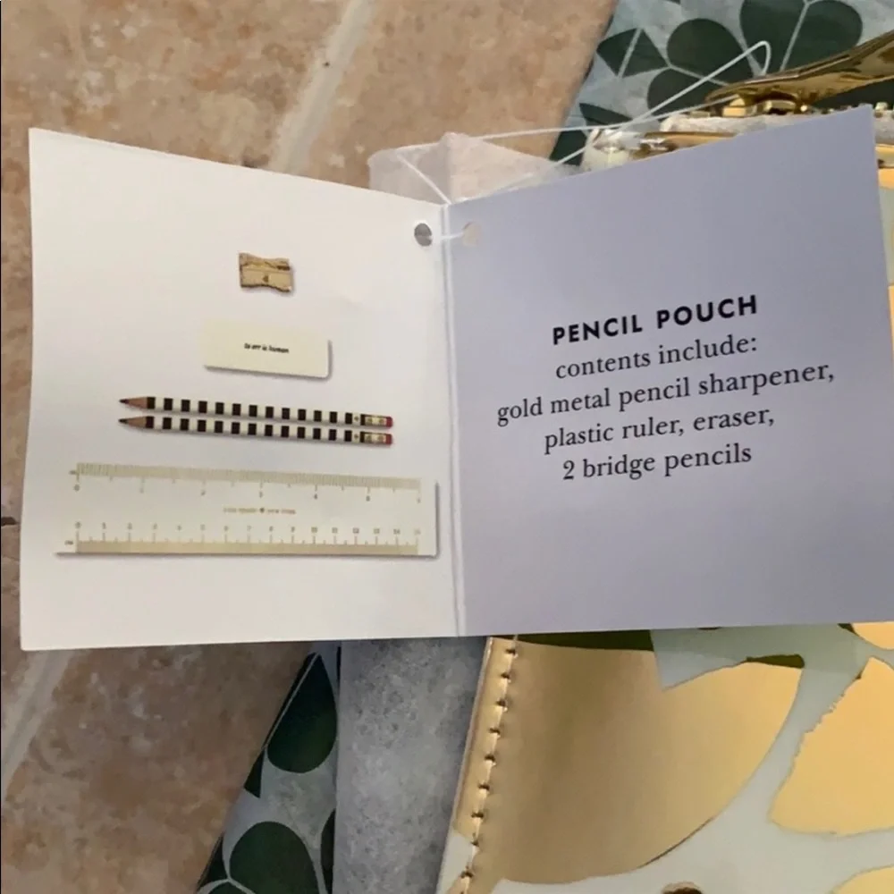 Kate Spade Graphic Golden Floral 7 Piece Pencil Pouch / Case Set.